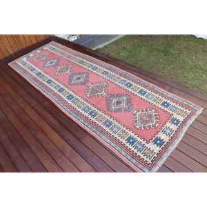 Turkish <b>Runner</b> Rug 3x9 ft (91x274 cm), Vintage <b>Red</b> Abstract Wool Rug - Product Image 2