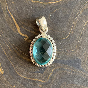 Colgante de Oro Rosa de Diseño con Topacio Azul, Diamantes Engastados en Bisel y Perla, Chapado en Rodio, Amuleto de Joyería Religiosa - Product Image 1