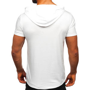 T-shirt de gymnastique à capuche pour hommes de haute qualité avec logo personnalisé sonnerie de coupe musculaire avec tissu en coton polyester à manches courtes - Product Image 2