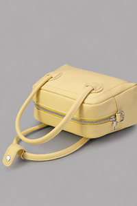 Custom Logo Women's Yellow <b>Mini</b> Handbag Vegan Leather Boston Purse Crossbody Tote Bag - Product Image 3