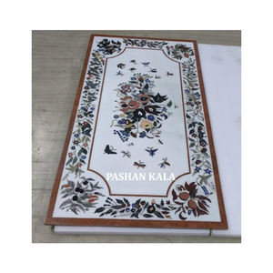 Amazing Design Rectangular Shape Pure White Marble of Hand Polished <b>Home</b> Decorative Multicolor Inlaid Art <b>Work</b> Dining <b>Table</b> Top - Product Image 1
