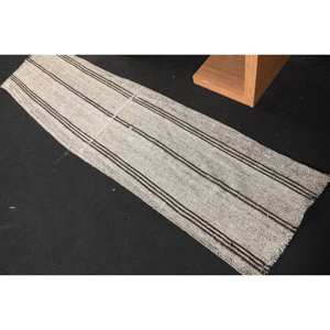 Alfombra rústica de lana negra Beige 1,8 X 7.2ft Diseño de retazos turco hecho a mano para sala de estar Dormitorio Cabecera-Respaldo de látex - Product Image 4