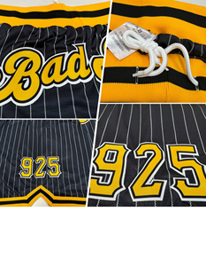 Short de basket-ball authentique noir blanc or design à fines rayures personnalisé taille élastique style décontracté Board Shorts respirant tricoté - Product Image 6