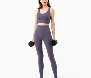 Ensemble de vêtements de sport pour femmes Lulu Sports, sans couture, respirant, yoga, entraînement, gym, fitness, taille haute, 2 pièces, spandex/nylon, devant - Product Image 4