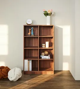 Walnut Color 8-Grid Solid-Core E1 Board Free Standing Storage Bookshelf <b>Bookcase</b> - Product Image 2