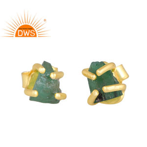 Boucles d'oreilles en argent sterling plaqué or 18 carats avec pierres précieuses émeraude naturelle à vendre Fabricant de bijoux personnalisé - Product Image 1