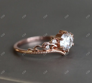 Anillo de compromiso de moissanita Miligrain, anillo de boda redondo de oro sólido de 18k con acentos, Tiara clúster, precio al por mayor - Product Image 4