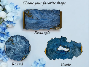 Plateau en résine époxy bleu fait main-Plateau de service décoratif pour mariages Home Decor Vanity Use Mariage Cadeau de pendaison de crémaillère - Product Image 2