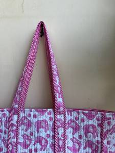 Bolso de mano de gran capacidad con estampado de moda para mujer, bolso de mano acolchado con estampado Floral Reversible de algodón, bolso de hombro ecológico - Product Image 3