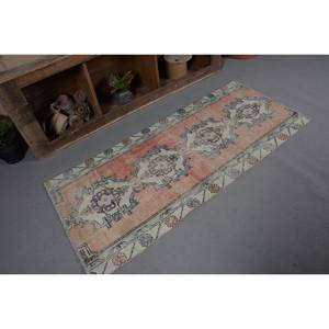 Tapis turc vintage en laine tissée plate rose beige de 2,6x5,9 pieds avec motif patchwork pour les décorations de salon ou le couloir - Product Image 5