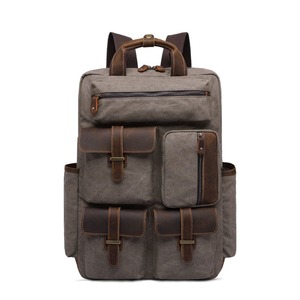 Leather Canvas Luxury <b>Backpack</b> Vintage Travel Hiking School Laptop Rucksack Large Capacity Eco-Friendly Supplier LCBP-0130 - Product Image 6