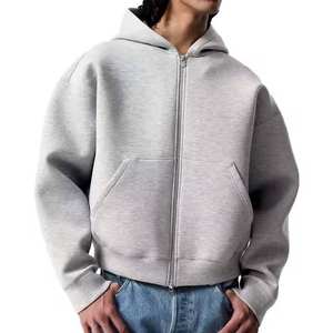 Nuevo Jersey grueso personalizado Unisex con cremallera en blanco sudaderas con capucha recortadas de peso pesado Boxy Zip Sudadera con capucha de alta calidad para hombres - Product Image 1