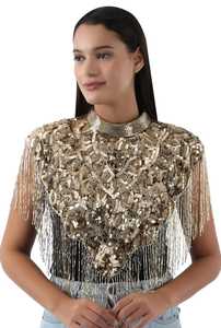 Capa Festiva Estilo Burlesque con Bordado, Cuentas, Lentejuelas y Perlas, Silueta Recta, con Sujetador Incorporado y Cierre en el Cuello para Festivales - Product Image 2