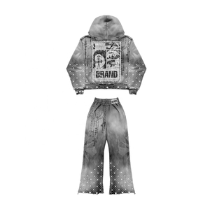 Ensemble sweat à capuche et pantalon de survêtement évasé avec strass personnalisés pour hommes - Product Image 3