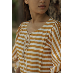 Vestido Midi Fluido para Mujer, Estilo Boho Chic, de Algodón, con Mangas Largas, Bolsillos, Estampado a Mano con Rayas, Sostenible, Talla 5XL, Suministro ODM - Product Image 2