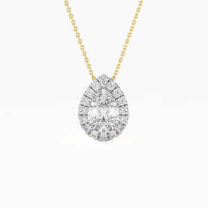 1.00 Ct. Tw. Lab Grown Moissanite Fancy Pear Cut Pendant Halo 18K Yellow <b>Gold</b> Engagement Wedding Party Strand Chain Anniversary - Product Image 1
