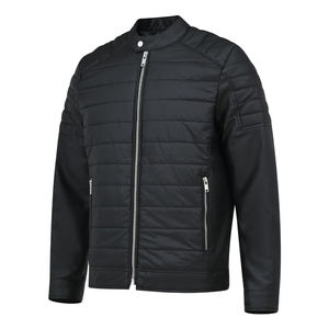 แจ็คเก็ตนักขี่จักรยานแขนเต็มของผู้ชายทำจาก PU ผ้าสีดำล้วนคอเสื้อตรงจากผู้ผลิตสามารถปรับแต่งได้ - Product Image 1