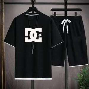 Conjunto informal de manga corta a la moda para hombre, camiseta, pantalones, pantalones cortos, conjunto de 2 piezas, conjunto de ropa de calle - Product Image 3