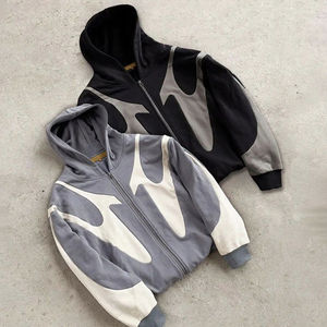 2025 Casual Pullover Hoodie Heavyweight Oversized Distressed Sun Faded parche bordado Zip 100% algodón para hombres y mujeres - Product Image 1