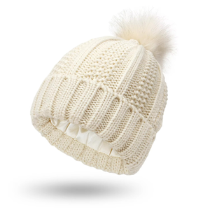 Gorro de Invierno Cálido de Punto 100% Lana, con Pompón de Piel Sintética, Bordado 3D, Unisex, Color Personalizado, Estilo Urbano - Product Image 1