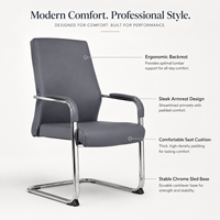 Chaise de bureau moderne pour visiteurs, chaise de conférence noire avec accoudoirs fixes et base chromée en forme de traîneau