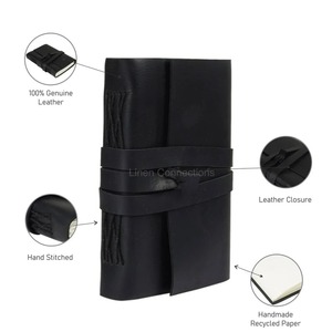 Vintage Leather Journal Recycled Paper Notebook with Thread <b>Sewing</b> Binding 100% Rag Tree Sketch <b>Book</b> and Diary - Product Image 1