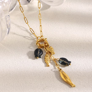 Collana con nappe da sogno collana con ciondoli a forma di pesce collana con fermaglio per carta gioielli in acciaio inossidabile placcato oro - Product Image 3