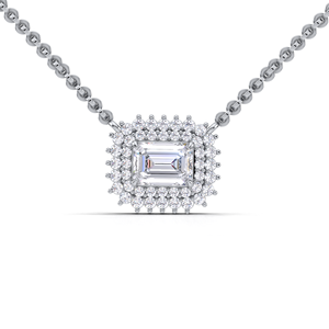 Colgante de Diamante Cultivado en Laboratorio con Certificación IGI, Corte Esmeralda, Doble Halo, en Oro Blanco/Amarillo y Rosa de 14K, Diseño de Racimo de Lujo - Product Image 4