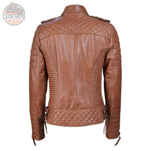 Veste de moto pour femme en cuir véritable, couleur unie, style zippé, grandes tailles, prix raisonnables, vestes de moto tendance - Product Image 2
