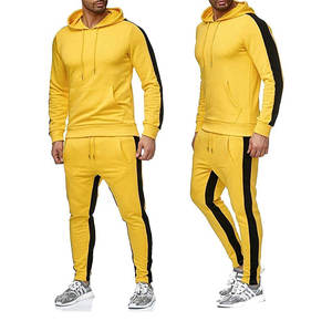Loose Causal Custom Blank Man Sweatsuit <b>Yellow</b> Color Stripe Cotton Jogger Polyester <b>Tracksuit</b> Set for Men - Product Image 5