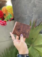 Dompet Kartu Pria Kulit Asli Lapisan Nilon Tahan Air Warna Coklat Tua Model Terbaru