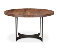 Table de salle à manger industrielle rustique en bois d'acacia massif, plateau rond naturel, pieds pliants en métal, durable, pour la maison et le commerce