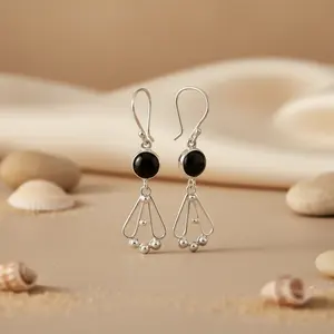 Pendientes Colgantes de Oro de 18K y Plata 925 para Mujer, con Ónix, Perla de Agua Dulce, Esmeralda, Diamante, Chapado en Oro, Diseño de Flor - Product Image 2