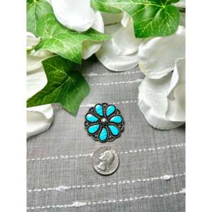 Colgante/Pin de Plata de Ley y Turquesa Zuni Kingman Hecho en EE. UU. Tipo Broche Elegante - Product Image 2