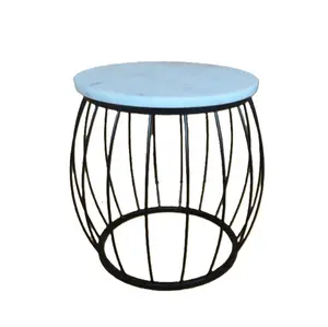 Metal side table wire stool with wooden top side stool ottoman best price India supplier