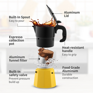 <span class=keywords><strong>Cafetière</strong></span> Moka en aluminium jaune de qualité alimentaire, 3 tasses, style <span class=keywords><strong>vintage</strong></span>, rétro, décoration de cuisine, <span class=keywords><strong>cafetière</strong></span> à expresso pour un usage quotidien - Product Image 3