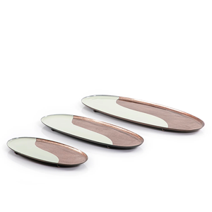 Bandeja de servicio decorativa de mesa de restaurante de forma ovalada con juego de tres bandejas de servicio hechas a mano de diseño elegante de color rosa - Product Image 2