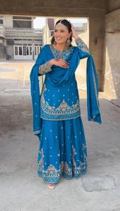 Nuevo diseñador bohemio Casual Chinon Sharara traje pesado elástico bordado trabajo lindo sólido puntada completa secuencia bordado - Product Image 2