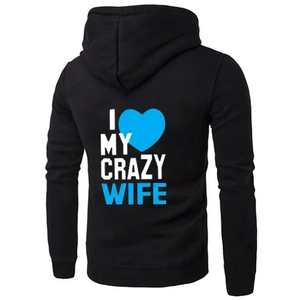 Drop shoulder Mujeres Hombres Amantes Sudadera Amantes Parejas I LOVE MY CRAZY HUSBAND I LOVE MY CRAZY WIFE Pareja Sudaderas con capucha Chritsmas - Product Image 6