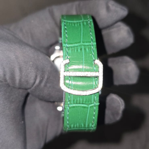 Montre-bracelet pour homme en cuir, nouvelle collection, quartz vert, chiffres arabes, carrée, 40 mm, 20 mm, entièrement sertie de pierres, prix de gros, best-seller - Product Image 4