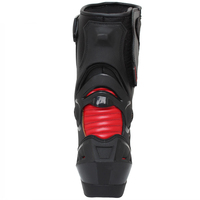 Bottes de moto durables, lourdes et personnalisées, avec logo imprimé noir et rouge, en cuir résistant à l'eau.