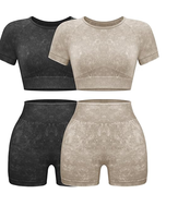 Ensembles de sport pour femmes 2 pièces - Tenues de yoga sans couture effet délavé, shorts et haut court assortis, ensemble de vêtements de sport athlétiques