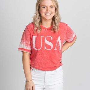 Camiseta lavada con ácido con estampado de logotipo personalizado para mujer, Jersey duradero de algodón peinado transpirable, ropa de calle ecológica de verano - Product Image 3