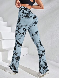 Leggings évasés sans couture Tie Dye taille haute contrôle du ventre entraînement Yoga sport pantalons en tricot pantalons minces à la mode - Product Image 2