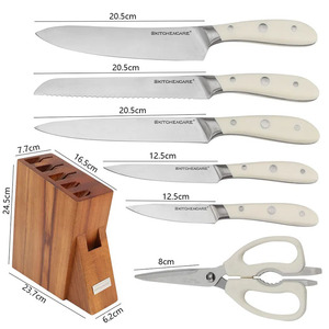 Toptan NSF paslanmaz çelik bıçaklar Set gümüş perçin ayna parlatma kasap ve kolu perçin bıçaklar beyaz kol mutfak seti - Product Image 2