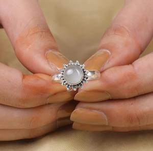 Anillo de Plata de Ley 925 sólida de la mejor calidad Baho Eternity Vermeil para mujer, bisel de forma ovalada de Aguamarina nublada genuina para fiestas - Product Image 3