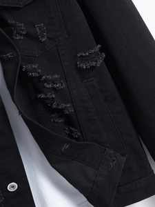 <b>Men</b> Black Ripped <b>Denim</b> <b>Jacket</b> Spring Autumn Street Style Retro Casual Outerwear Trendy Daily Fashion Coat - Product Image 6