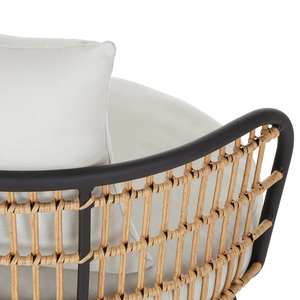 Silla de Comedor con Brazos, Fabricada con Estructura de Hierro, Asiento y Respaldo de Ratán Tejido, Incluye Cojín Resistente al Sol para Uso en Interiores y Exteriores - Product Image 5