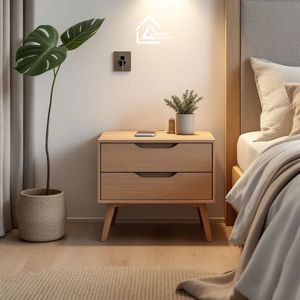 Table de chevet moderne en bois avec 2 tiroirs |   Table de chevet minimaliste pour chambre à coucher et mobilier d'hôtel - Product Image 1