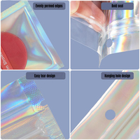 Sac scellé personnalisé biodégradable holographique Mylar sac scellé à 3 côtés fermeture éclair et encoche de déchirure pour l'emballage d'accessoires cosmétiques